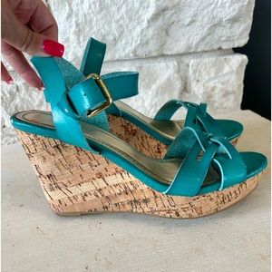 Bamboo Wedge Turquoise Heels